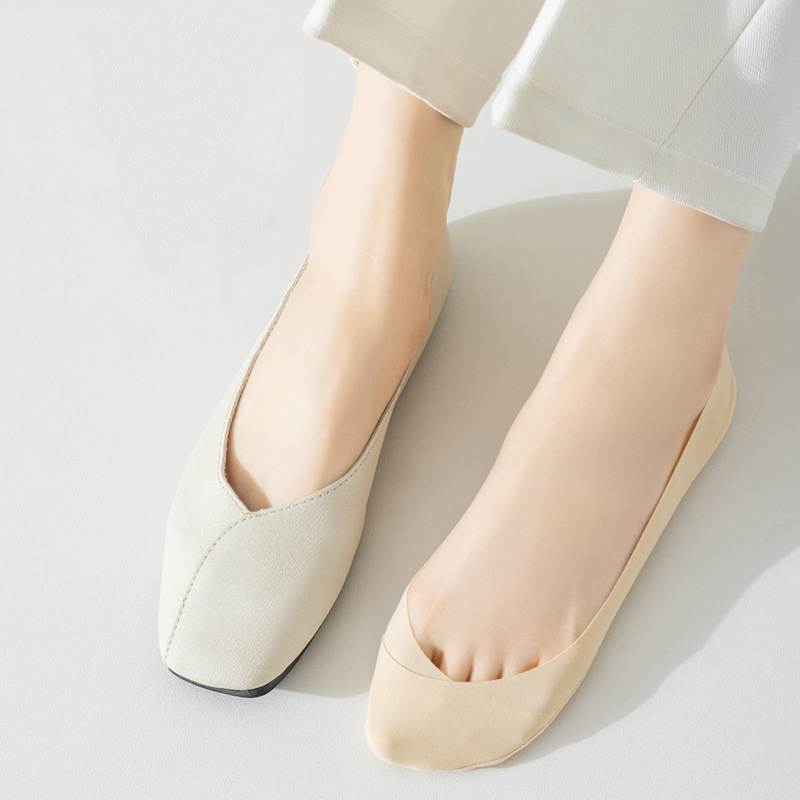 FHYL Vớ Ngắn Bằng Lụa Băng Màu Trơn Thoải Mái Thoáng Khí Không Trơn Vô Hình Hàn Quốc Mới Cho Nữ