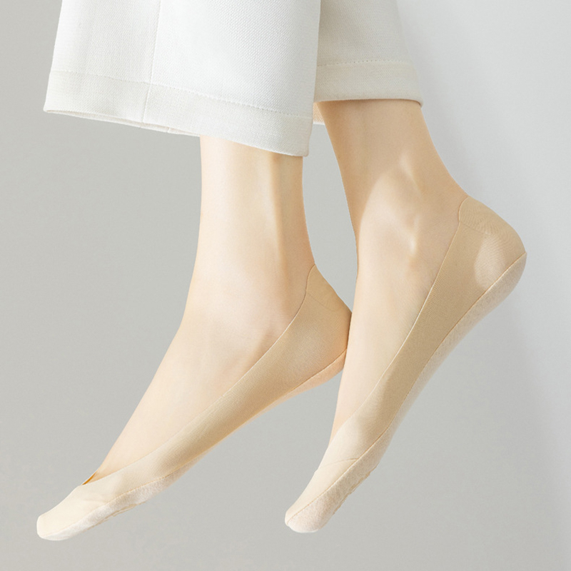 FHYL Vớ Ngắn Bằng Lụa Băng Màu Trơn Thoải Mái Thoáng Khí Không Trơn Vô Hình Hàn Quốc Mới Cho Nữ