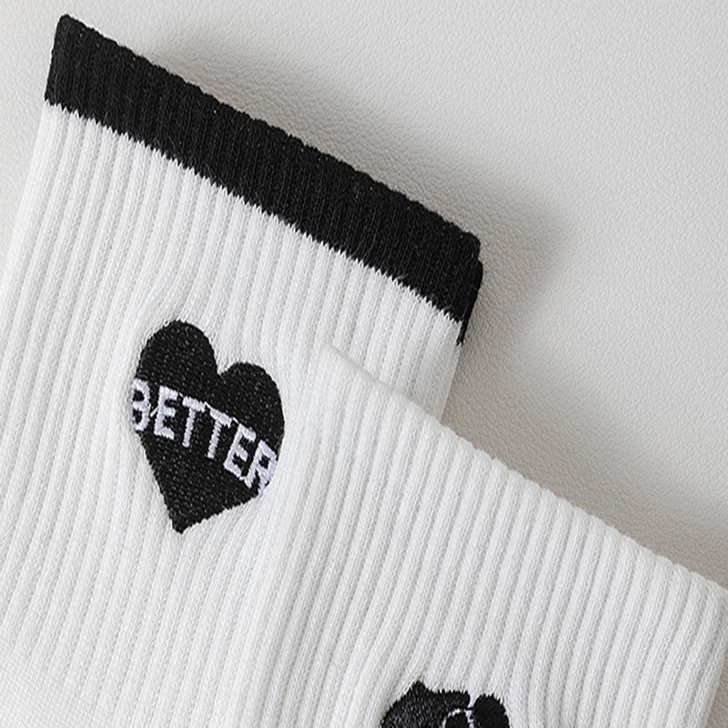 FHYL Vớ Cotton Mỏng Cổ Vừa Thêu Họa Tiết Màu Trắng Đen Phong Cách Hàn Quốc Thời Trang Mùa Hè Cho Nữ