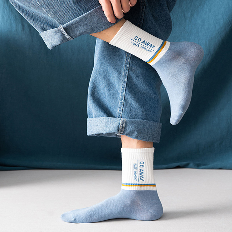 FHYL Đôi Vớ Cotton Thể Thao Cổ Vừa Thấm Hút Mồ Hôi In Chữ Phong Cách Hàn Quốc Cho Nam