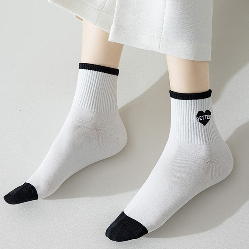 FHYL Vớ Cotton Mỏng Cổ Vừa Thêu Họa Tiết Màu Trắng Đen Phong Cách Hàn Quốc Thời Trang Mùa Hè Cho Nữ