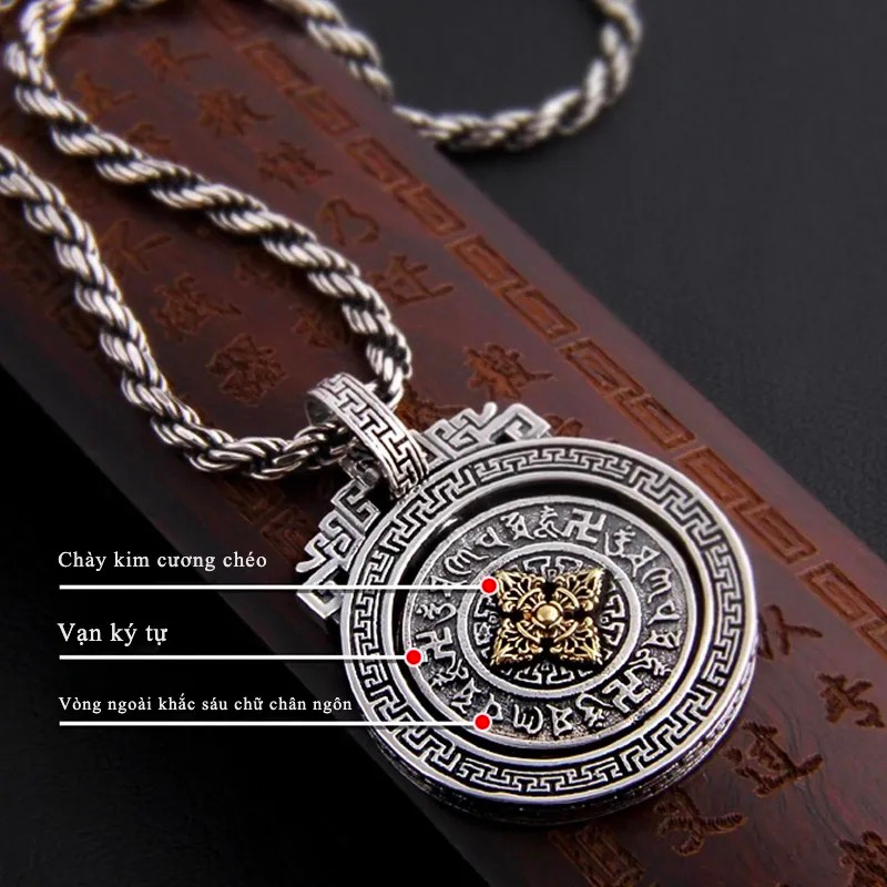 Mặt Dây Chuyền Bạc Thái Lan Jiugong Bagua Xoay Được Cho Nam
