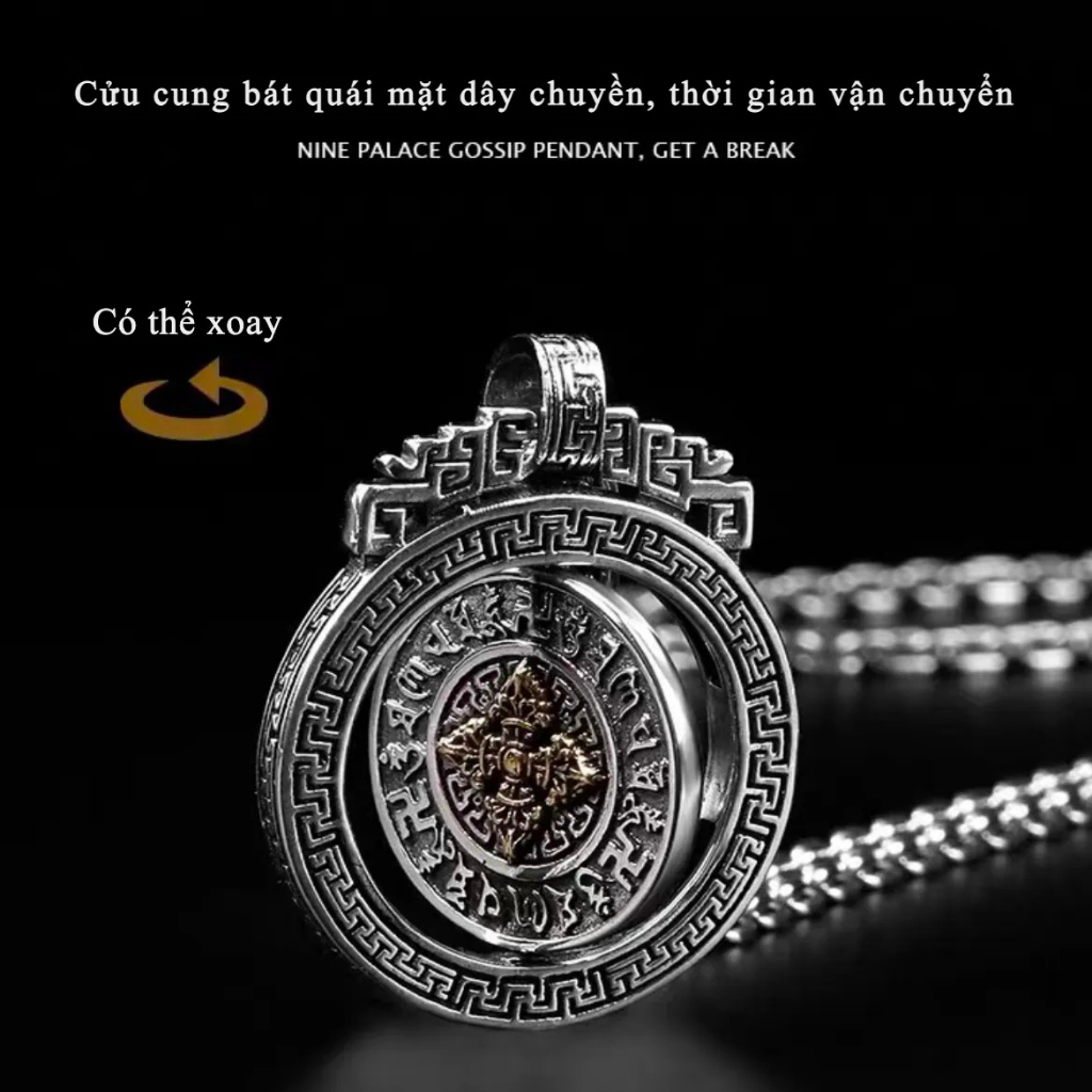 Mặt Dây Chuyền Bạc Thái Lan Jiugong Bagua Xoay Được Cho Nam