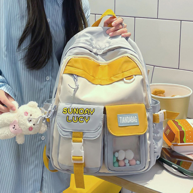 Nallcheer Ba Lô Đi Học Chất Liệu nylon Ghép Màu Tương Phản Đơn Giản Thời Trang Nhật Hàn Cho Nữ