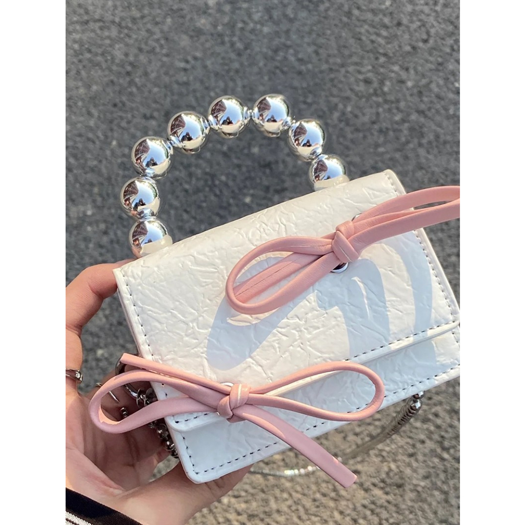 Nallcher Túi Xách Da PU Mini Đính Nơ Phối Dây Xích Thời Trang Cho Nữ