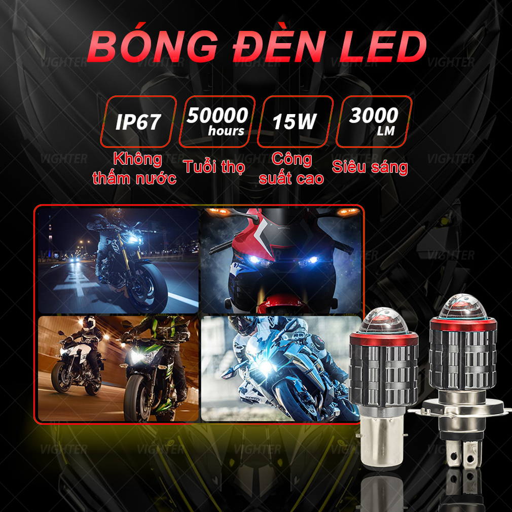 Đèn Pha Led Mắt Cá Ánh Sáng Trắng / Vàng H4 H6 BA20D P15D 9-85V Dèn Xe Máy Siêu Sáng
