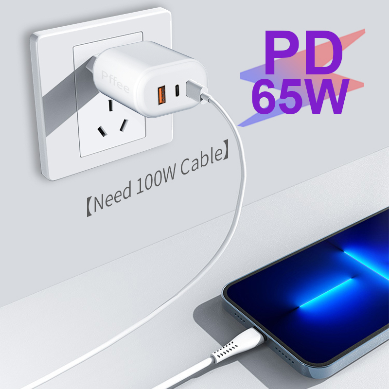 Cục Sạc Nhanh QC4.0 3.0 PD 3.0 Pffee 65W GaN 2 Cổng USB C + USB A Turbo