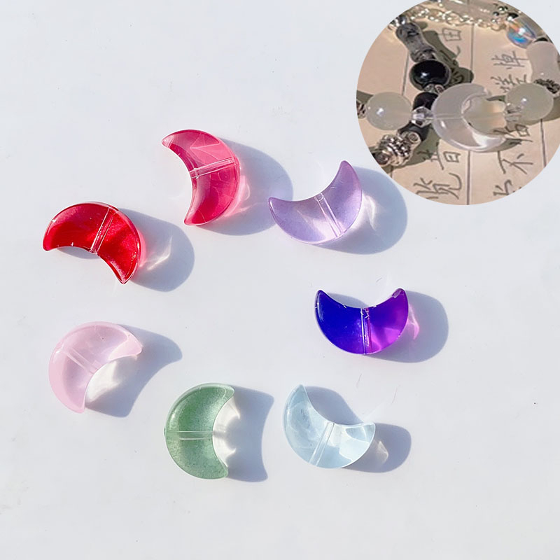 Set 20 Hạt Thủy Tinh Trong Suốt Hình Bán Nguyệt Nhiều Màu Sắc Làm Vòng Tay DIY