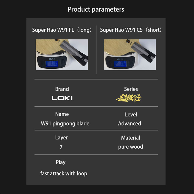 Vợt Bóng Bàn LOKI W91 Super WANG HAO 7 Bằng Gỗ Có Độ Đàn Hồi Tốt