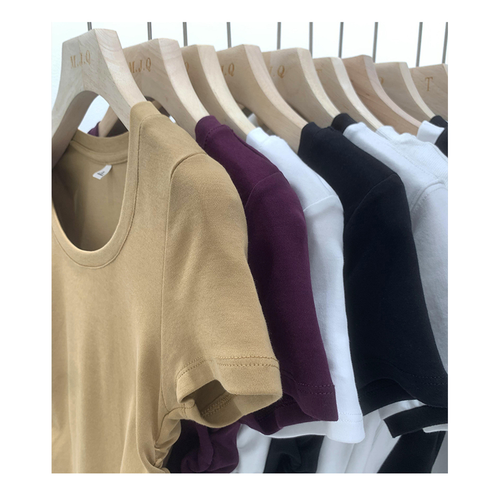 Áo Thun Ngắn Tay Cổ Chữ U Màu Trơn Thời Trang Mùa Hè Mới Cho Nữ