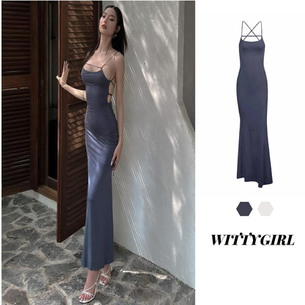 Đầm Hai Dây Dáng Dài Hở Lưng Thời Trang Mùa Hè Cho Nữ