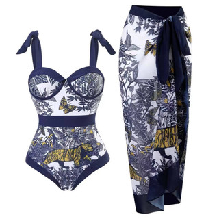 Bikini Bãi biển 1 mảnh dính in mô hình bao gồm bụng cổ điển sexy đồ bơi nữ