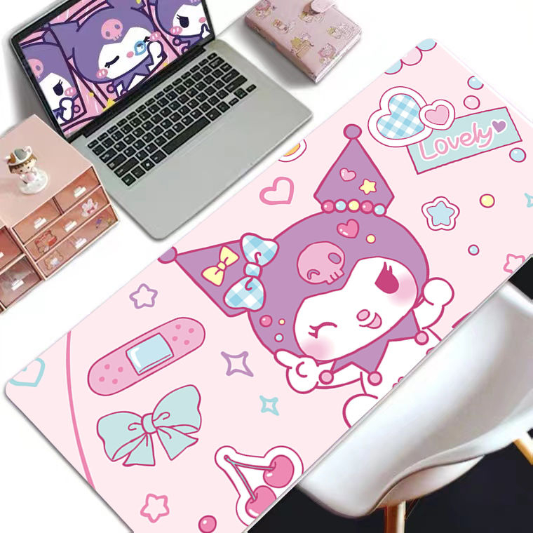 Tấm Lót Chuột Và Bàn Phím Bằng Da Hai Mặt In Hình Kuromi Hoạt Hình Dành Cho Chơi Game