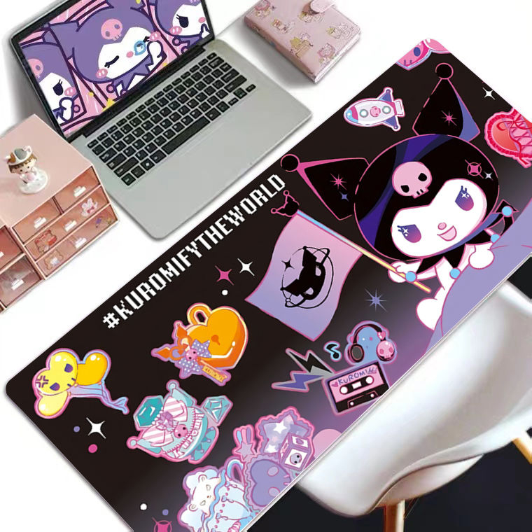 Tấm Lót Chuột Và Bàn Phím Bằng Da Hai Mặt In Hình Kuromi Hoạt Hình Dành Cho Chơi Game