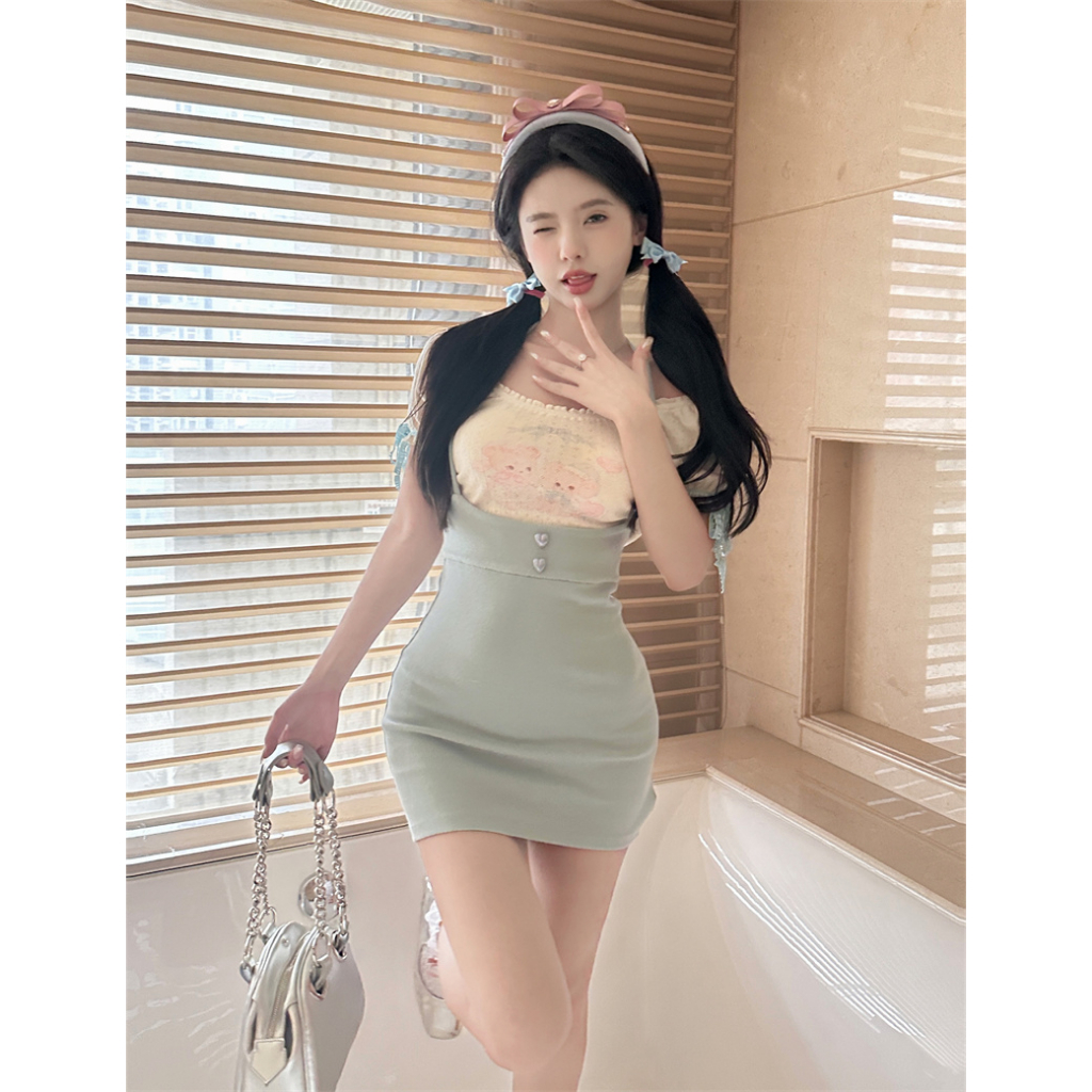 Cocory vn Set Áo Thun Ngắn Tay + Chân Váy Ôm Hông Thời Trang Mùa Hè Quyến Rũ Cho Nữ