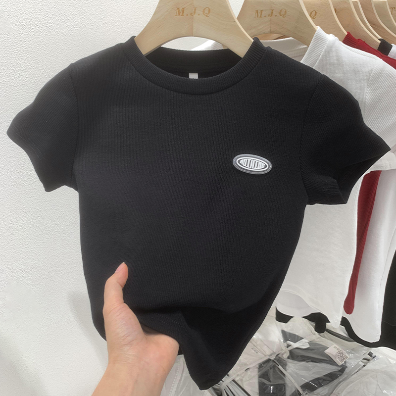 Áo Thun cotton Ngắn Tay Cổ Tròn Ôm Dáng Phong Cách Châu Âu