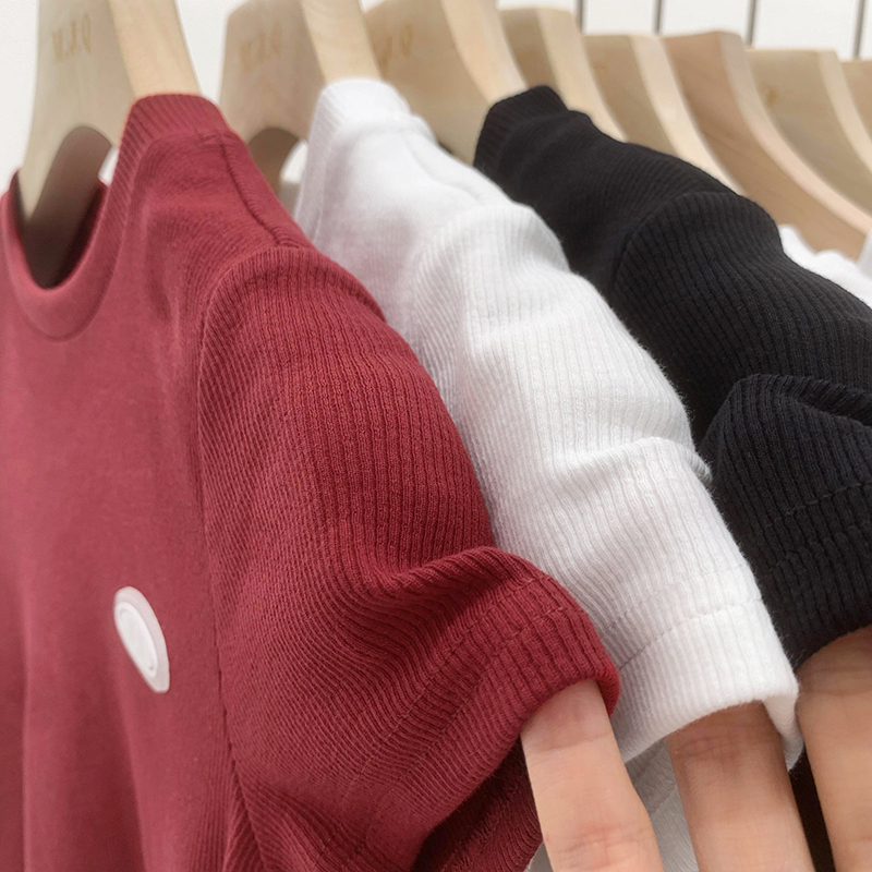 Áo Thun cotton Ngắn Tay Cổ Tròn Ôm Dáng Phong Cách Châu Âu