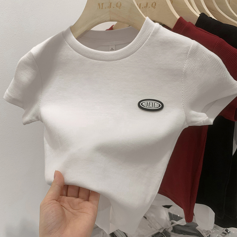 Áo Thun cotton Ngắn Tay Cổ Tròn Ôm Dáng Phong Cách Châu Âu