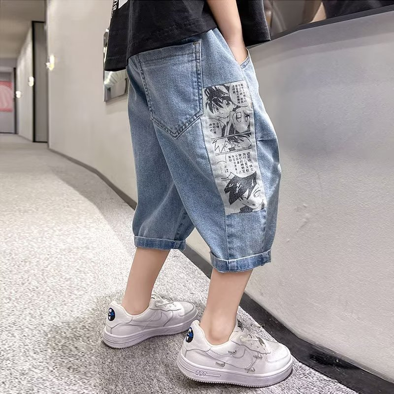 BXPB Quần Short Denim Dáng Rộng In Họa Tiết Hoạt Hình Thời Trang Mùa Hè Cho Bé Trai 110-170