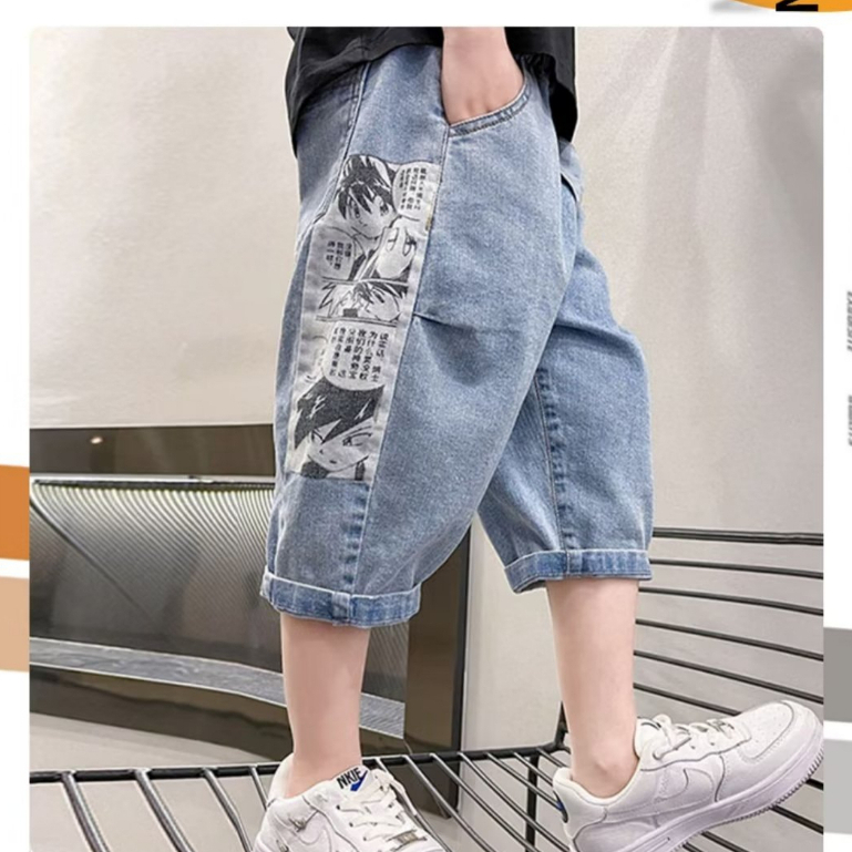 BXPB Quần Short Denim Dáng Rộng In Họa Tiết Hoạt Hình Thời Trang Mùa Hè Cho Bé Trai 110-170