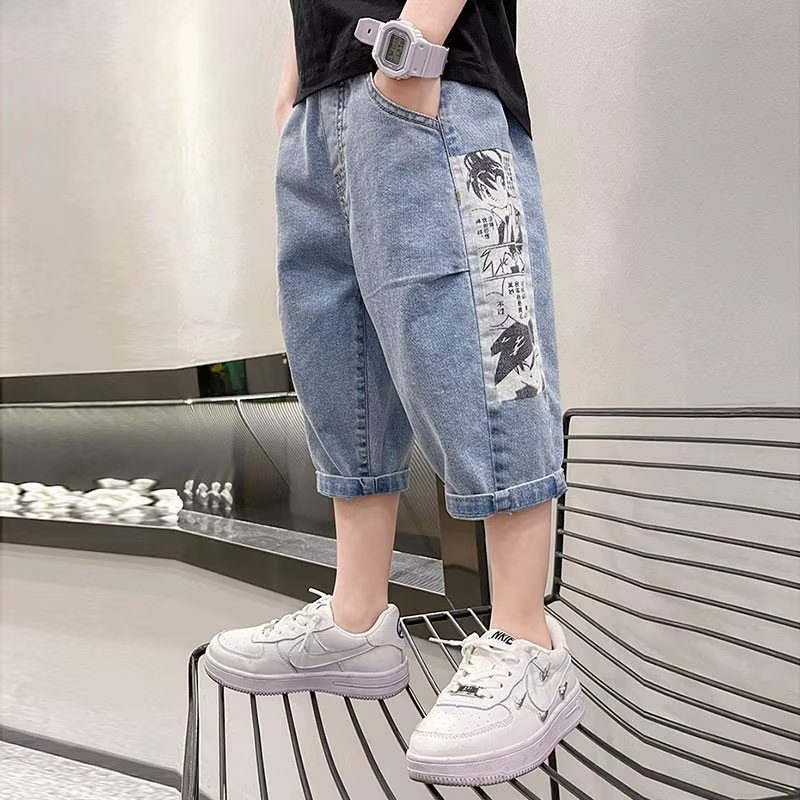 BXPB Quần Short Denim Dáng Rộng In Họa Tiết Hoạt Hình Thời Trang Mùa Hè Cho Bé Trai 110-170