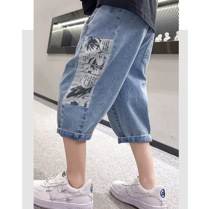 BXPB Quần Short Denim Dáng Rộng In Họa Tiết Hoạt Hình Thời Trang Mùa Hè Cho Bé Trai 110-170