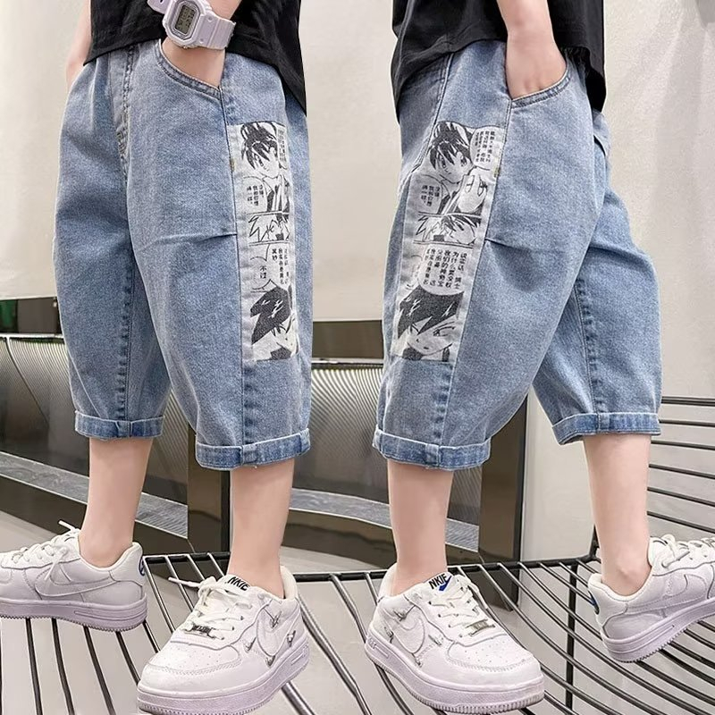 BXPB Quần Short Denim Dáng Rộng In Họa Tiết Hoạt Hình Thời Trang Mùa Hè Cho Bé Trai 110-170