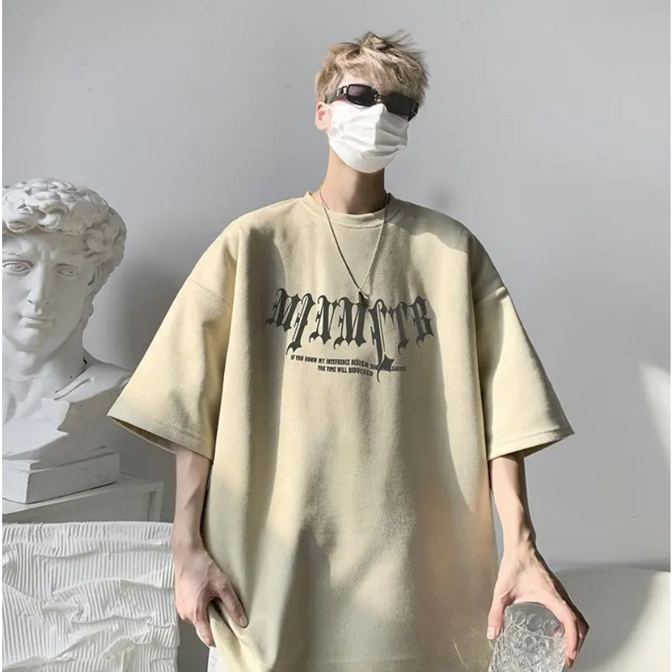 Áo Thun Ngắn Tay Cổ Tròn Dáng Rộng In Họa Tiết Cá Tính Theo Phong Cách Hongkong Dành Cho Nam