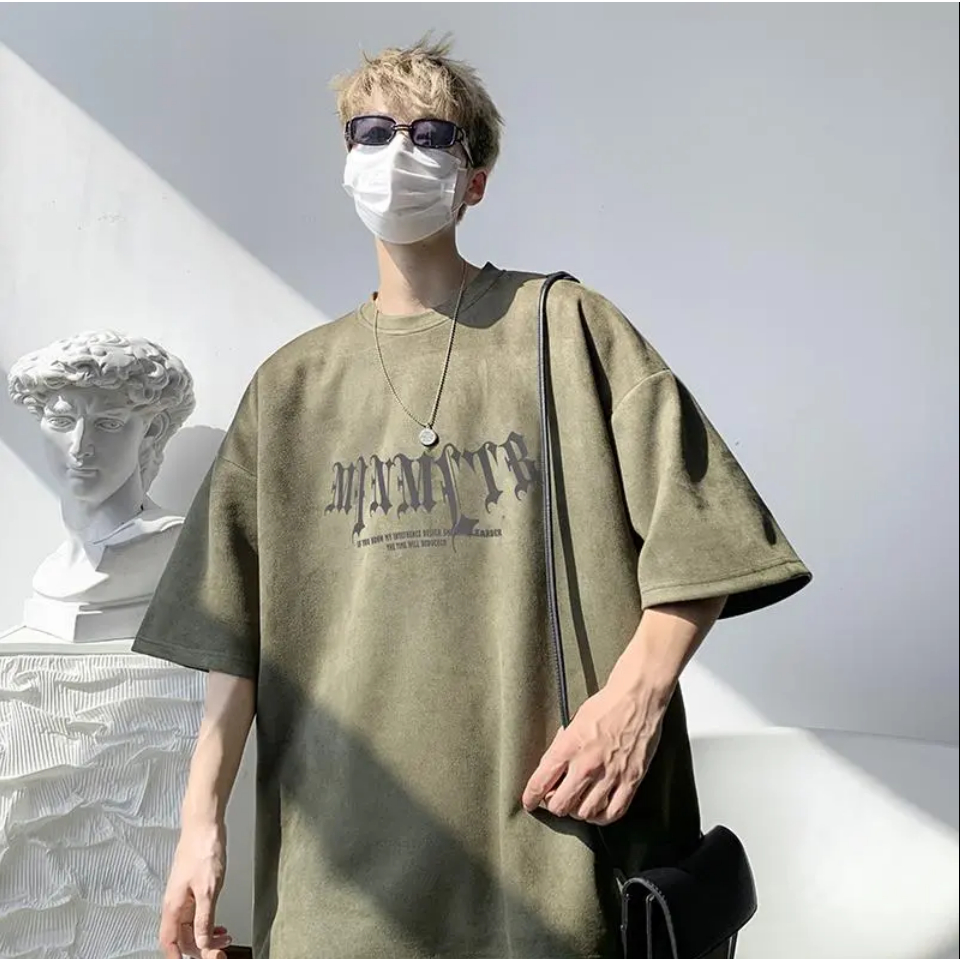 Áo Thun Ngắn Tay Cổ Tròn Dáng Rộng In Họa Tiết Cá Tính Theo Phong Cách Hongkong Dành Cho Nam