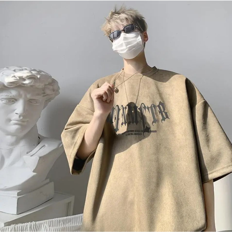 Áo Thun Ngắn Tay Cổ Tròn Dáng Rộng In Họa Tiết Cá Tính Theo Phong Cách Hongkong Dành Cho Nam