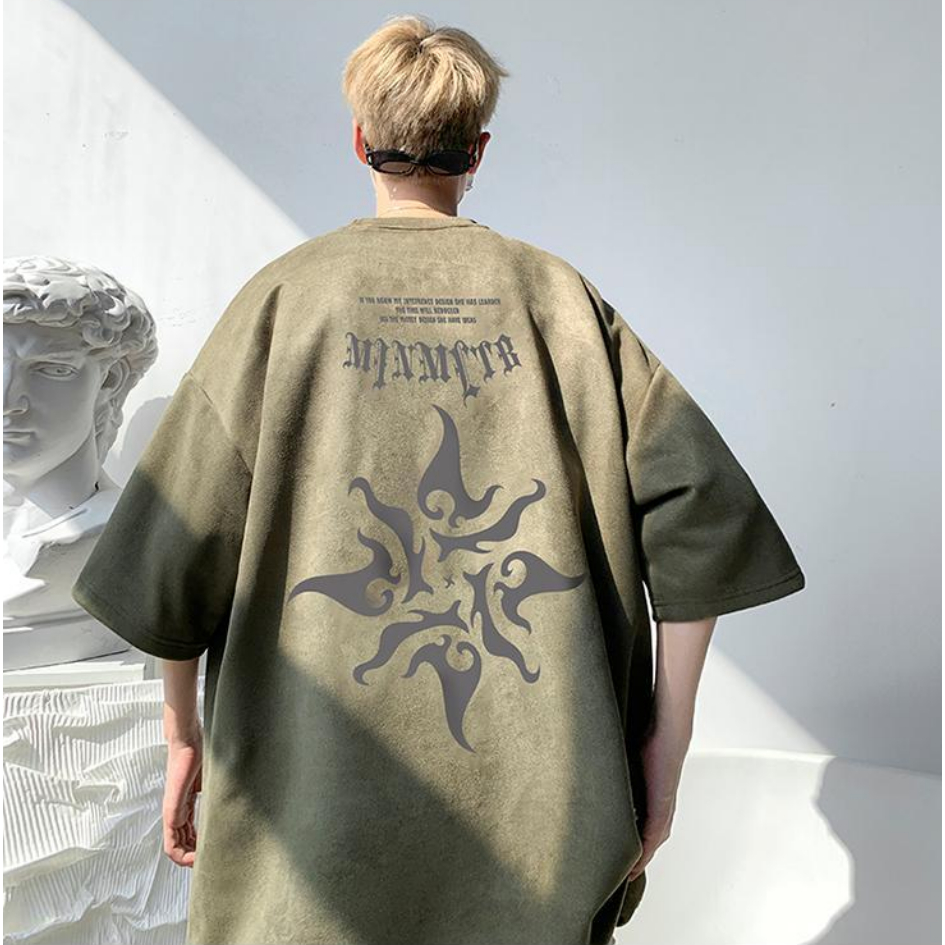 Áo Thun Ngắn Tay Cổ Tròn Dáng Rộng In Họa Tiết Cá Tính Theo Phong Cách Hongkong Dành Cho Nam