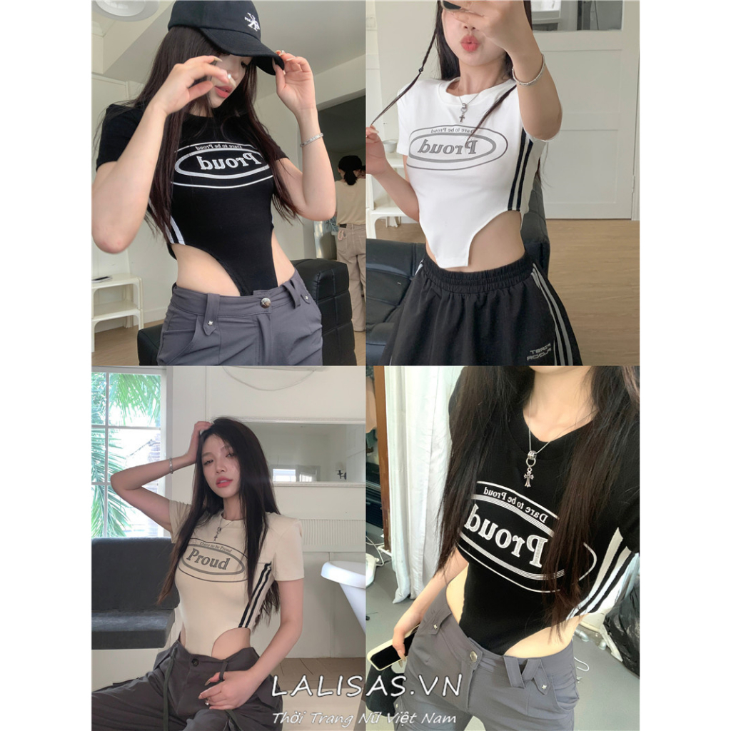 Lalisas Áo Thun Tay Ngắn Dáng Ôm In Chữ Phong Cách retro Mỹ Ngọt Ngào Quyến Rũ Dành Cho Nữ