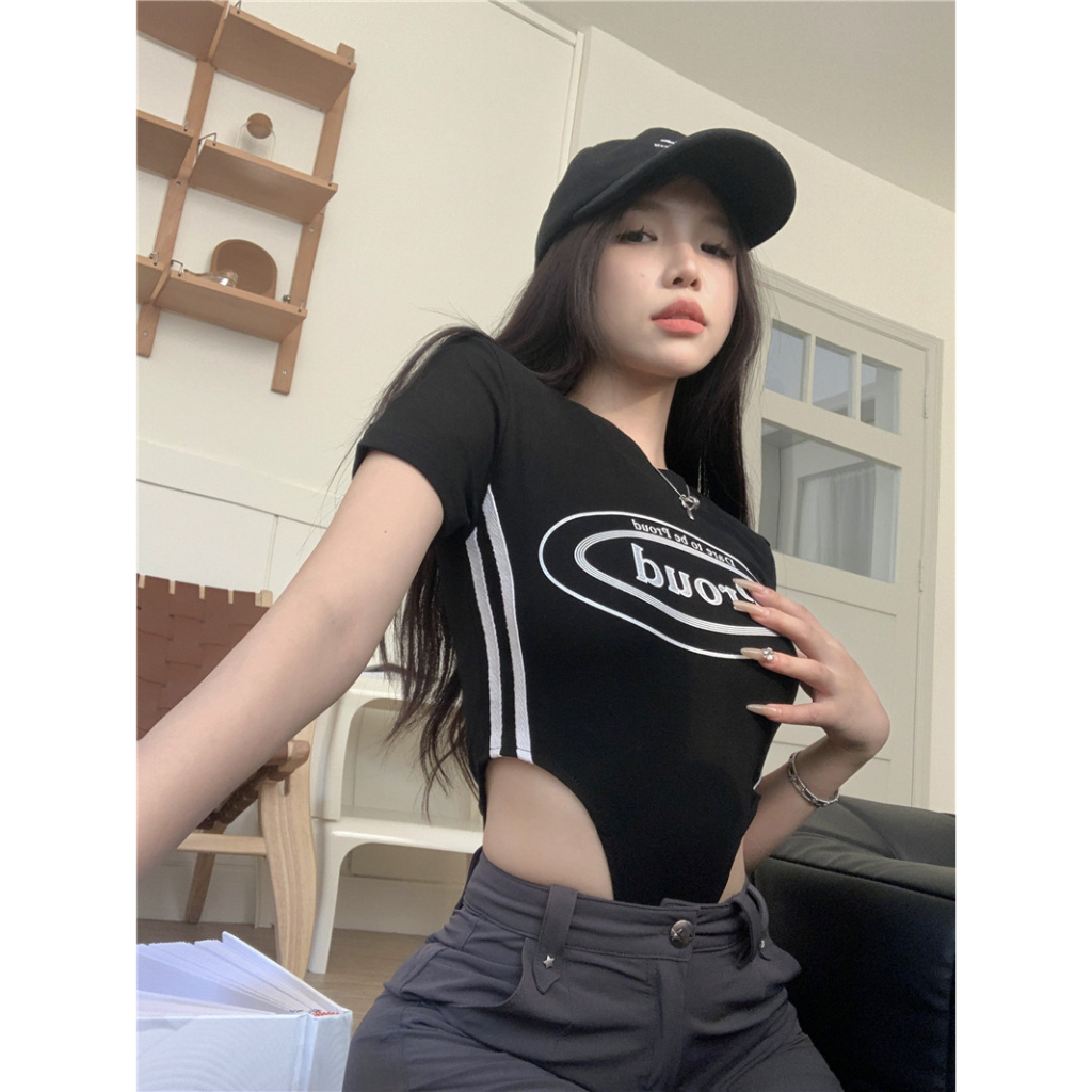 Lalisas Áo Thun Tay Ngắn Dáng Ôm In Chữ Phong Cách retro Mỹ Ngọt Ngào Quyến Rũ Dành Cho Nữ