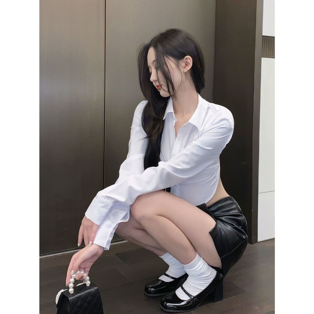 QKOOLE Áo Sơ Mi Trắng Tay Dài Hở Lưng Form Ôm Chống Nắng Thời Trang Mùa Hè Quyến Rũ