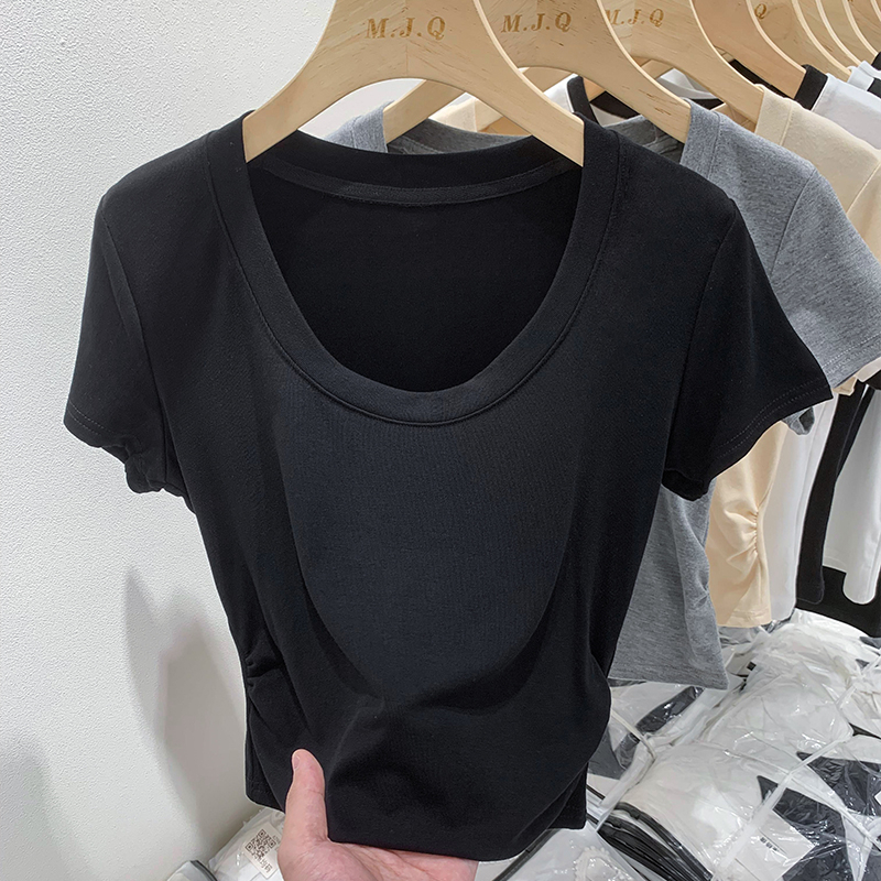 Áo Thun Ngắn Tay Cổ Tròn Hở Vai Ôm Dáng Thời Trang Dành Cho Nữ