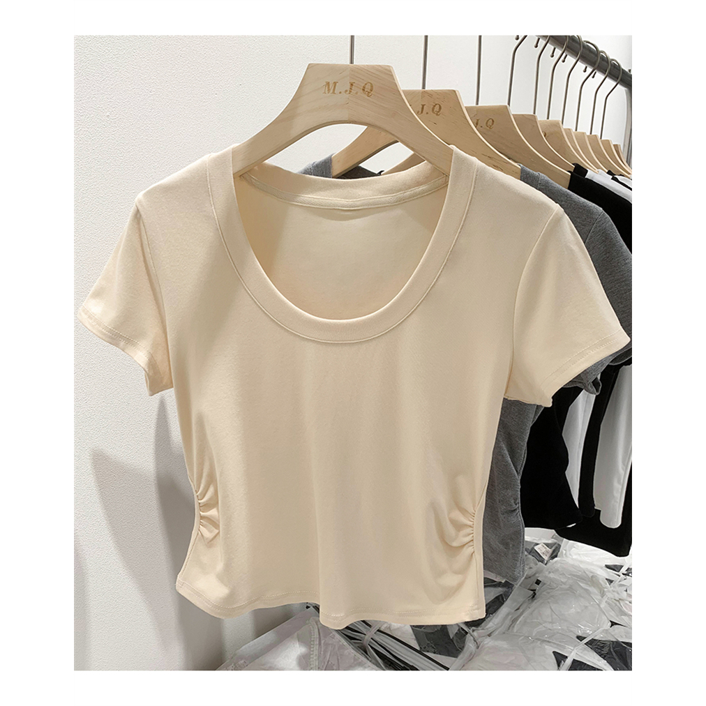 Áo Thun Ngắn Tay Cổ Tròn Hở Vai Ôm Dáng Thời Trang Dành Cho Nữ