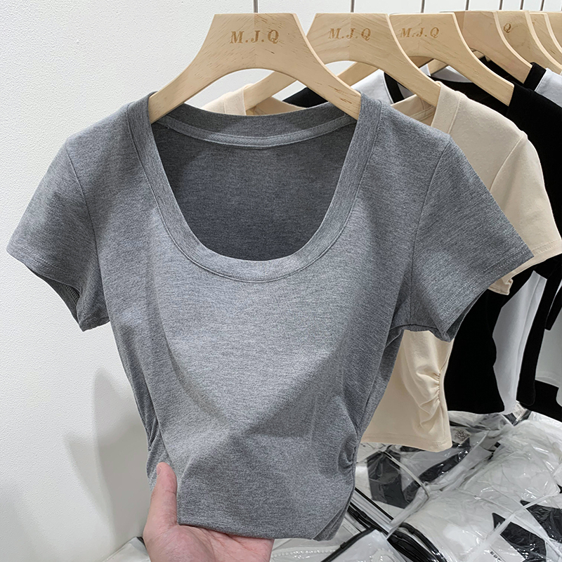 Áo Thun Ngắn Tay Cổ Tròn Hở Vai Ôm Dáng Thời Trang Dành Cho Nữ