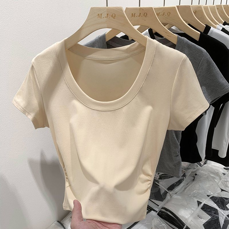 Áo Thun Ngắn Tay Cổ Tròn Hở Vai Ôm Dáng Thời Trang Dành Cho Nữ