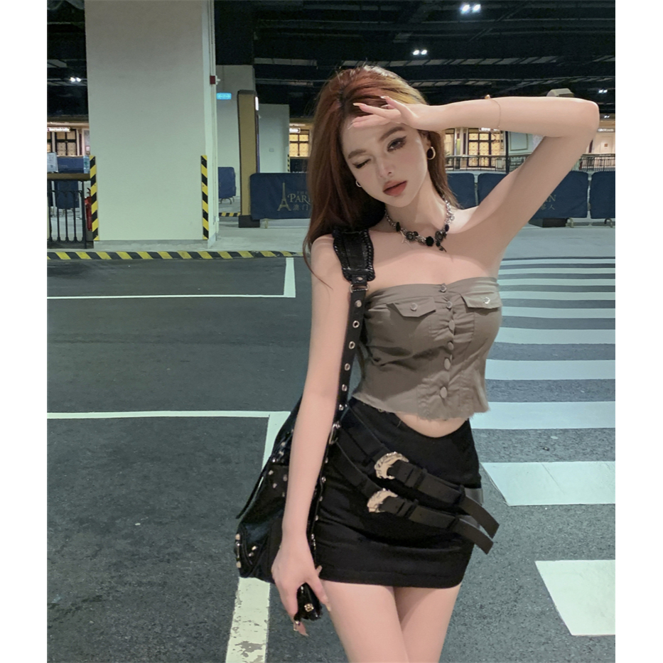 QADCOL Áo Tank Top Ôm Dáng Một Hàng Nút Với Viền Lông Cổ Điển Đa Năng Mùa Hè Cho Nữ