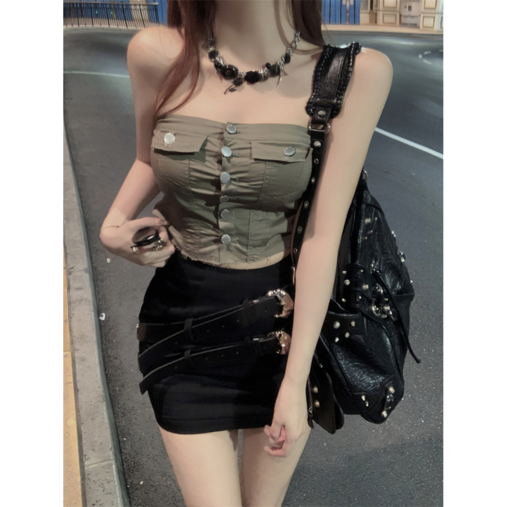 QADCOL Áo Tank Top Ôm Dáng Một Hàng Nút Với Viền Lông Cổ Điển Đa Năng Mùa Hè Cho Nữ