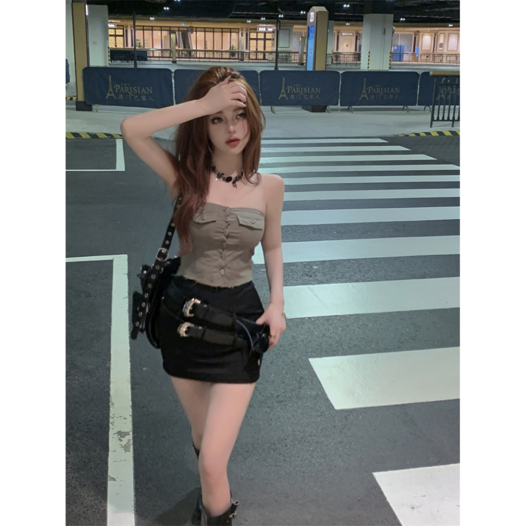 QADCOL Áo Tank Top Ôm Dáng Một Hàng Nút Với Viền Lông Cổ Điển Đa Năng Mùa Hè Cho Nữ