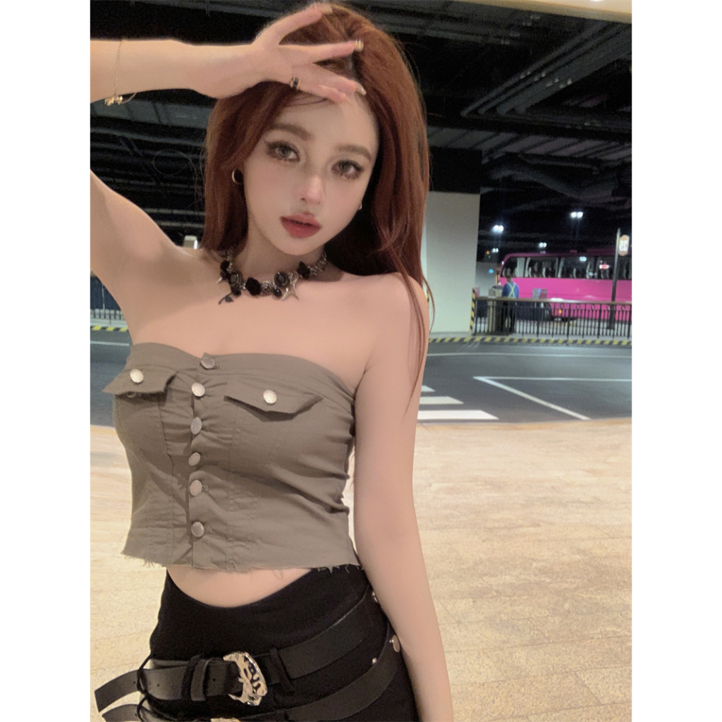 QADCOL Áo Tank Top Ôm Dáng Một Hàng Nút Với Viền Lông Cổ Điển Đa Năng Mùa Hè Cho Nữ