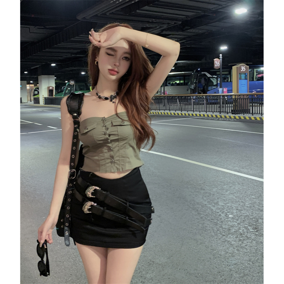 QADCOL Áo Tank Top Ôm Dáng Một Hàng Nút Với Viền Lông Cổ Điển Đa Năng Mùa Hè Cho Nữ