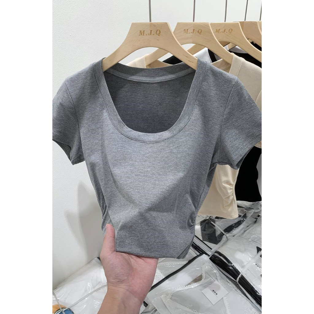 Áo Thun Ngắn Tay Cổ Tròn Hở Vai Ôm Dáng Thời Trang Dành Cho Nữ