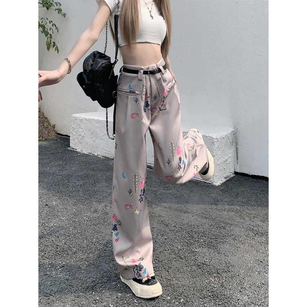 QADCOL Quần Dài Lưng Cao Ống Rộng In Họa Tiết Phong Cách retro Mỹ Thời Trang Mùa Hè Hàng Mới Dành Cho Bạn Nữ