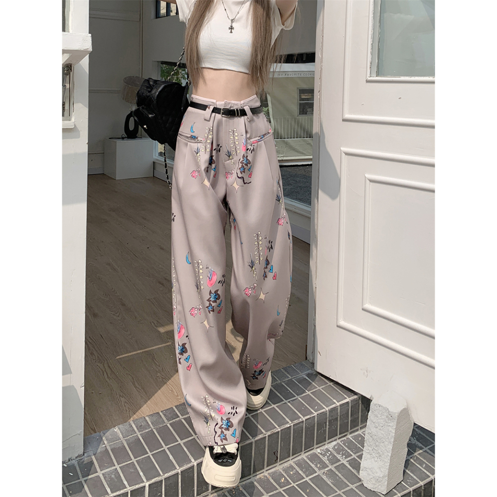 QADCOL Quần Dài Lưng Cao Ống Rộng In Họa Tiết Phong Cách retro Mỹ Thời Trang Mùa Hè Hàng Mới Dành Cho Bạn Nữ