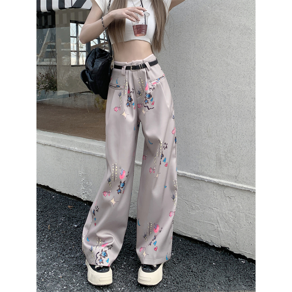 QADCOL Quần Dài Lưng Cao Ống Rộng In Họa Tiết Phong Cách retro Mỹ Thời Trang Mùa Hè Hàng Mới Dành Cho Bạn Nữ