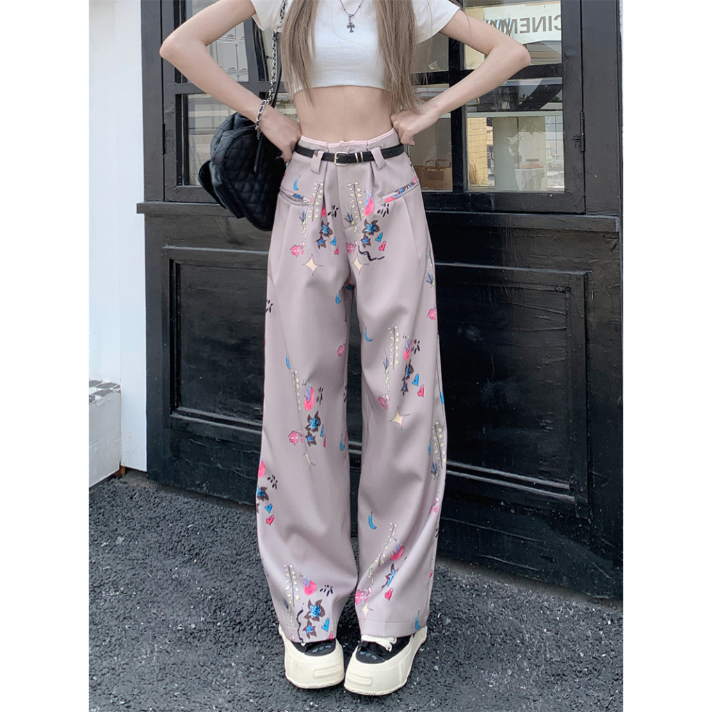 QADCOL Quần Dài Lưng Cao Ống Rộng In Họa Tiết Phong Cách retro Mỹ Thời Trang Mùa Hè Hàng Mới Dành Cho Bạn Nữ