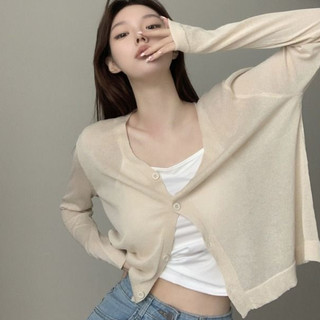 Áo Khoác Cardigan Dệt Kim Mỏng Chống Nắng Dáng Rộng Màu Kẹo Phong Cách Mới