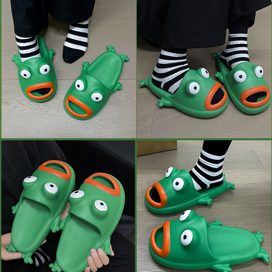 Shizhibao Dép Sandal Đi Trong Nhà Ngoài Trời Mùa Hè Hình Ếch Hoạt Hình Vui Nhộn Cho Cặp Đôi